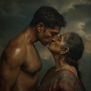 Hyperrealism.a muscular sweaty indian man standing with his at...