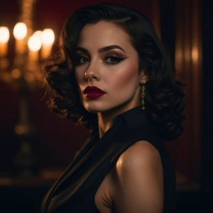 Create an image of a femme fatale, depicted as a captivating wom...