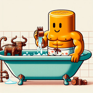 minion from Despicable Me bodybuilder in swimming trunks in bath...