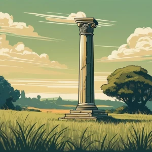 A single Roman column standing alone in a grassy field.