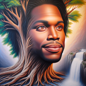 A hyper-realistic 3-D oil painting depicting a tree integrated w...