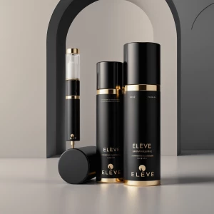 Design an upscale, dual-chamber skincare packaging for the "Elev...