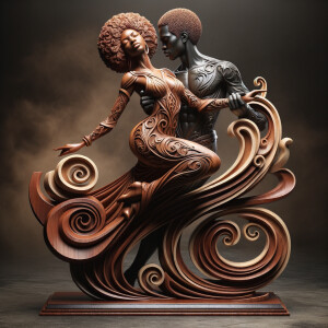 3d wood and porcelain sculpture of an Afrocentric woman with a m...