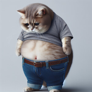 A cute cat, round and looks very fat. Cat’s expression looks a l...