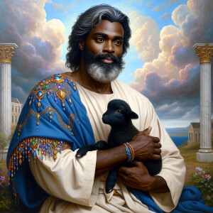 Oil painting of an African-American man resembling Jesus Christ,...