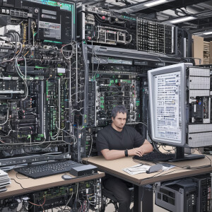 Create image of modern black computer programmer male aged 40's