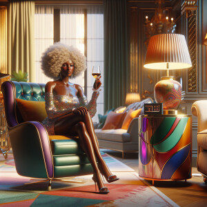Airbrush style: A luxurious living g room with a colorful reclin...
