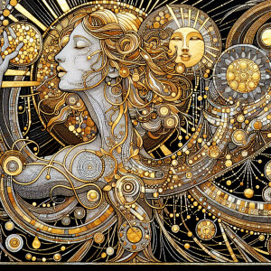 matrix, pointillism, klimt, art nouveau, Kalevala Louhi made out...