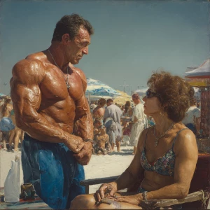Hyperrealism photo painting,a muscular beefy russian man standin...
