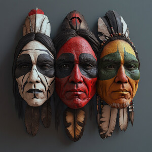Craft a lifelike 3D rendering of five distinct Native American c...