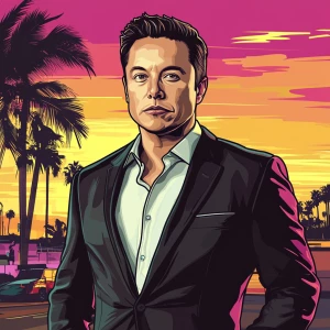 Elon Musk in GTA art style, Make love, in the style of a Grand...