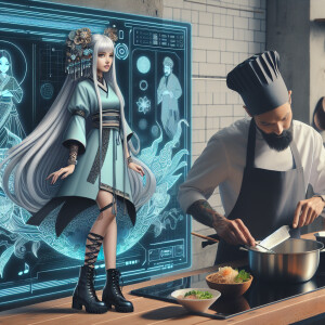 A beautiful girl with long white hair, and two braided braids. S...