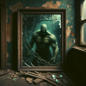 A very old and broken photo with a broken old mirror inside a to...