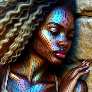 3-D image of an abstract painting which features a beautiful Afr...