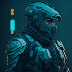 Futuristic soldier with advanced armor, weaponry, and helmet, ne...