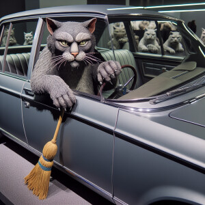 Кот дворник дима за рулем серого мерседеса