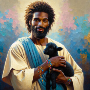 Oil painting of an African-American man resembling Jesus Christ,...