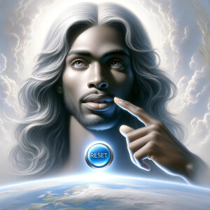 Depict a light-skinned African-American Jesus Christ with long,...