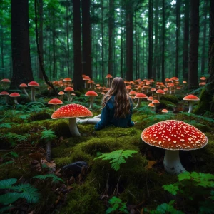 Create a cinematic image depicting a lush, vibrant green forest...