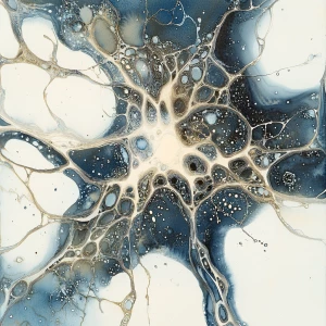 Create a watercolor painting depicting a shimmering neural netwo...