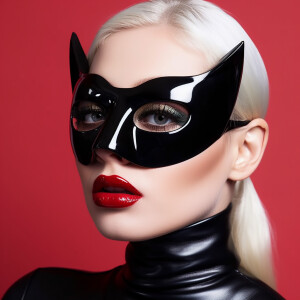 A woman with platinum blonde hair styled in soft waves, wearing...