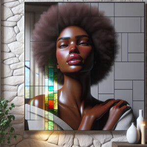 3-D image of an abstract painting which features a beautiful Afr...