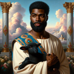 Oil painting of an African-American man resembling Jesus Christ,...
