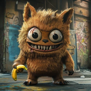 Stylized character  portrait of a mischievous designer toy creat...