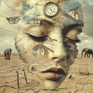 Surrealist melting portrait in the style of Salvador Dali, woman...