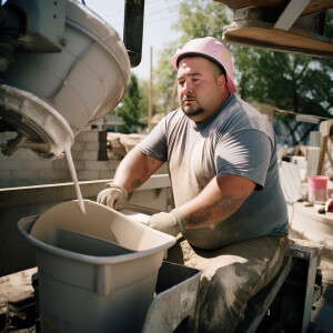 Michael Angelucci a concrete mixer operator pouring concrete, he...