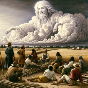 Slaves from the 1600s looking up at a cloud formation, the cloud...