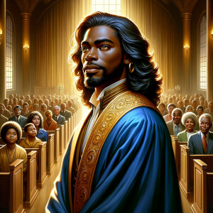 Illustrate an inspiring African-American Jesus crust with a dign...