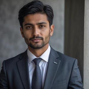 Photography, photo for resume, a South Asian man in a suit, look...