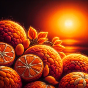 Felted image of oranges coloring orange sunset with orange crayo...