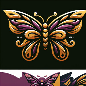 a butterfly with harvest gold and purple wings