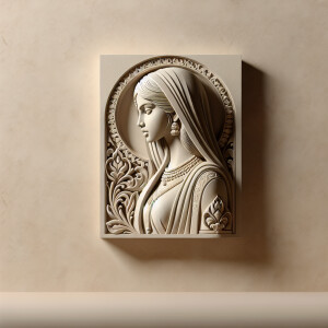 3d bas relief woman against neutral wall