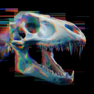 Portrait of alien's creature skull with digital glitches, color...