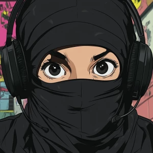 Close-up of a person wearing a black balaclava, covering the ent...
