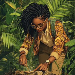 A Hyperrealistic vibrant illustration of  African woman wearing...