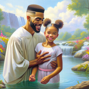 An oil painting of a light-skinned African-American pastor with...