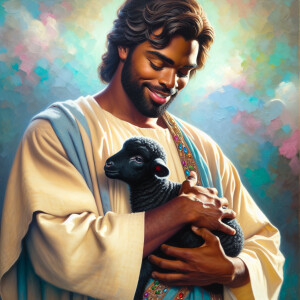 Oil painting of an African-American man resembling Jesus Christ,...