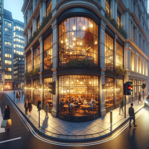 Create photorealistic image on restaurant from beside street
Vie...
