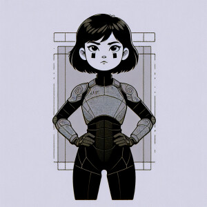 1990s anime screencap, girl a plugsuit, standing with hands on h...