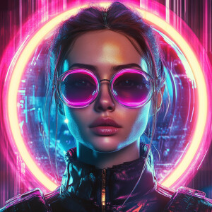 Futuristic and high-tech, in Cyberpunk style: A straight-on, eye...