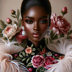"Create a portrait of an elegant African-American woman with med...