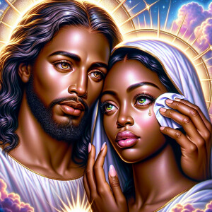 Ensure that the image distinctly represents both Jesus Christ an...