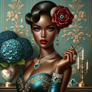 An elegant portrait of a light-skinned African-American Hawaiian...