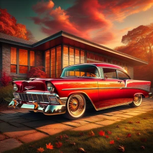 A high gloss polished 1956 Chevrolet Bel-Air, bathed in the opul...