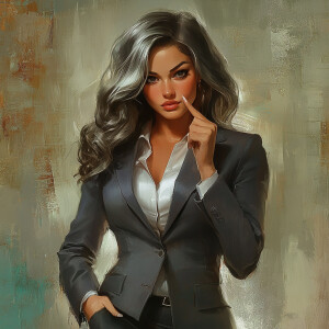 Craft an image of a sophisticated, curvy woman with sculpted, to...