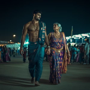Photo,realism.A gujarati muscular man sweat on body walking with...